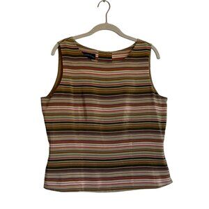 Charter Club Multicolored Striped Silk Button Back Sleeveless Top - Size 12